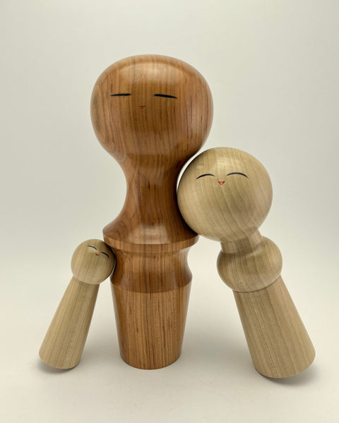 One of a Kind Sosaku Kokeshi Family. Sculptural. Unique.