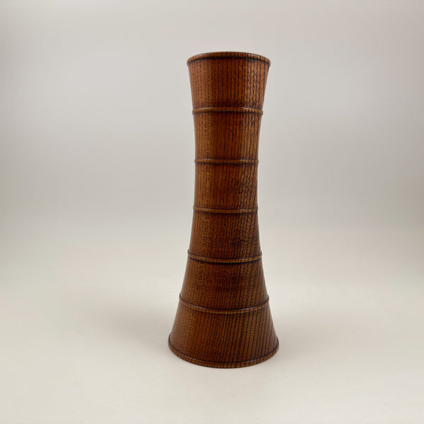 Japanese Vintage Turned Keyaki Wood Ikebana Vase with Bamboo-Inspired Form