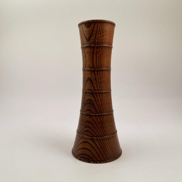 Japanese Vintage Turned Keyaki Wood Ikebana Vase with Bamboo-Inspired Form