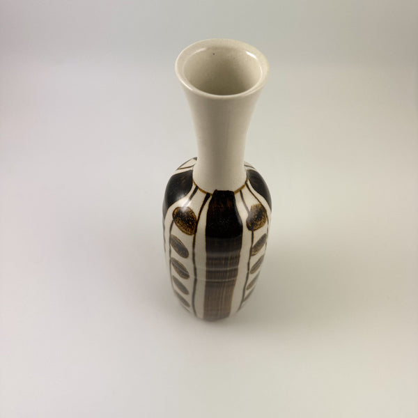 Vintage Japanese Studio Pottery Bottle Vase | Mid-Century Modern Brown & Ivory Ceramic | 28 cm