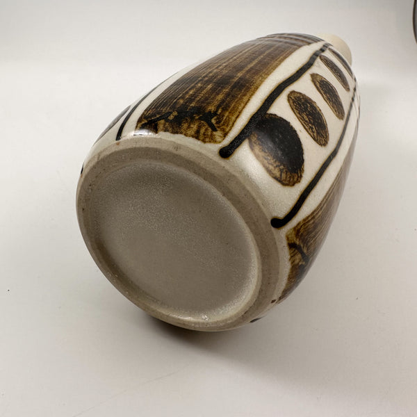 Vintage Japanese Studio Pottery Bottle Vase | Mid-Century Modern Brown & Ivory Ceramic | 28 cm