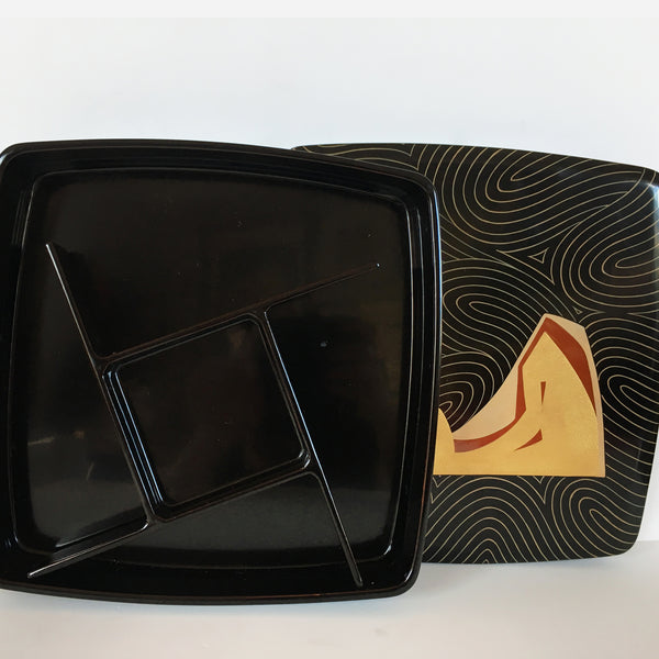 Vintage Maki-e Lacquer Jubako with Partitioned Tray. MCM modern decorative box.