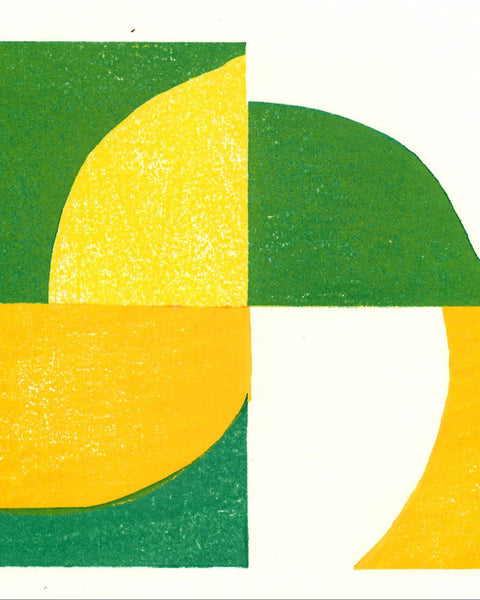 Abstract design with green and yellow lemons and limes on a white background
